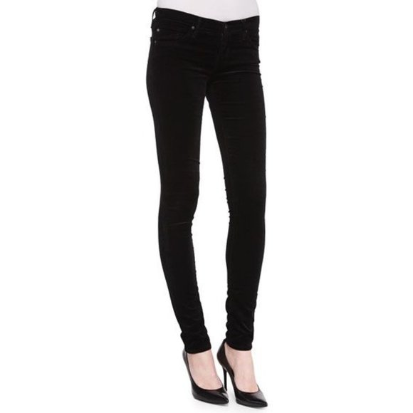 AG Adriano Goldschmied Womens 31R Black Velvet The Legging Super Skinny Jeans - Picture 1 of 11